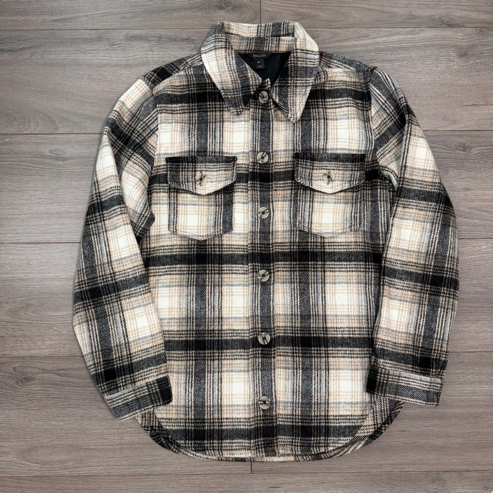 RW & COPlaid Button-Up Shirt Jacket - Black & Cream